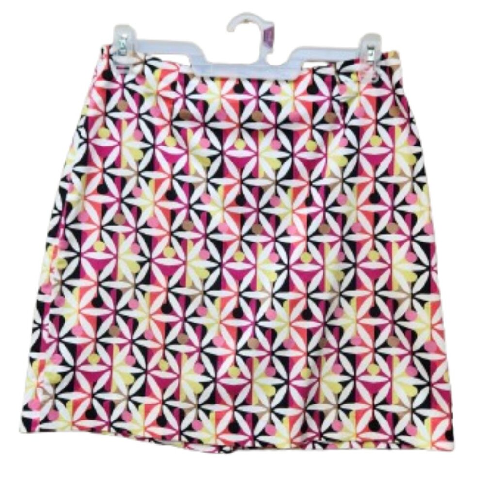 Geoffrey Beene Sport A-Line Multicolor Skirt Floral Geo-Print Cotton Blend